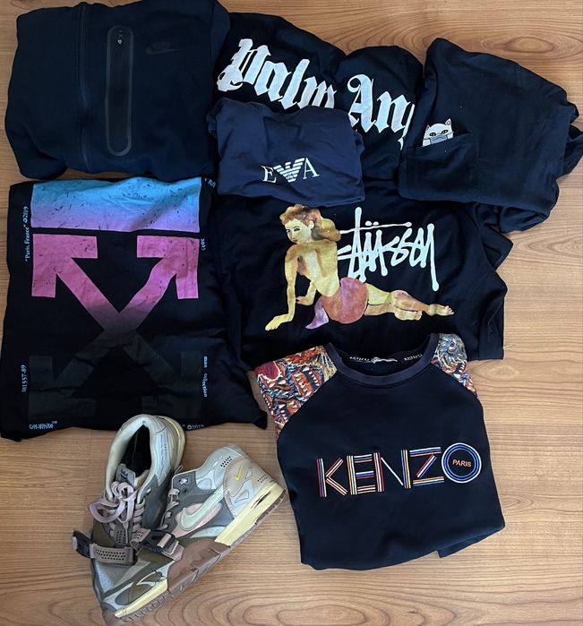 Футболка off white, palm angels, stussy кофта kenzo, nike trainer 41
