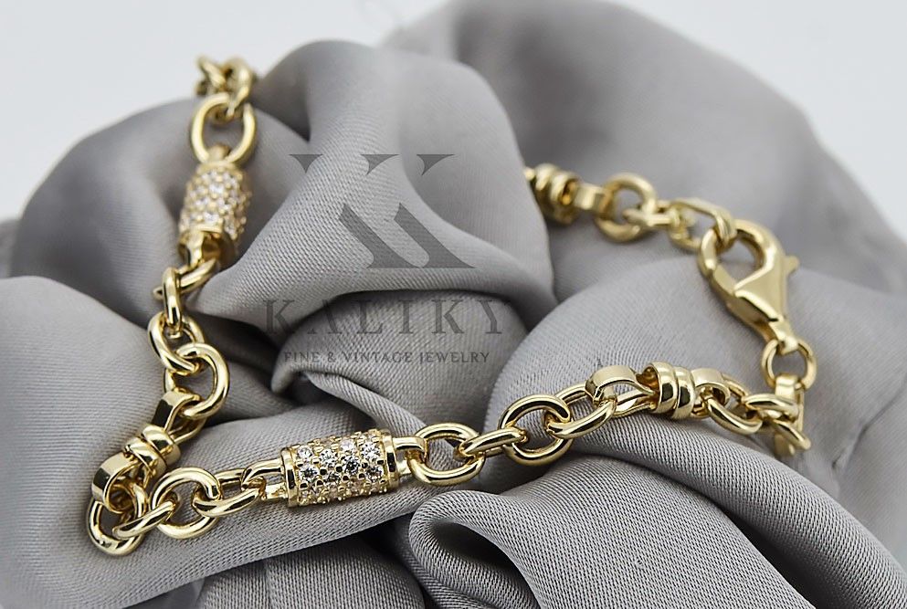 Złota bransoletka 14k 585 włoska Fantazy z cyrkoniami cfb026y 19,5cm