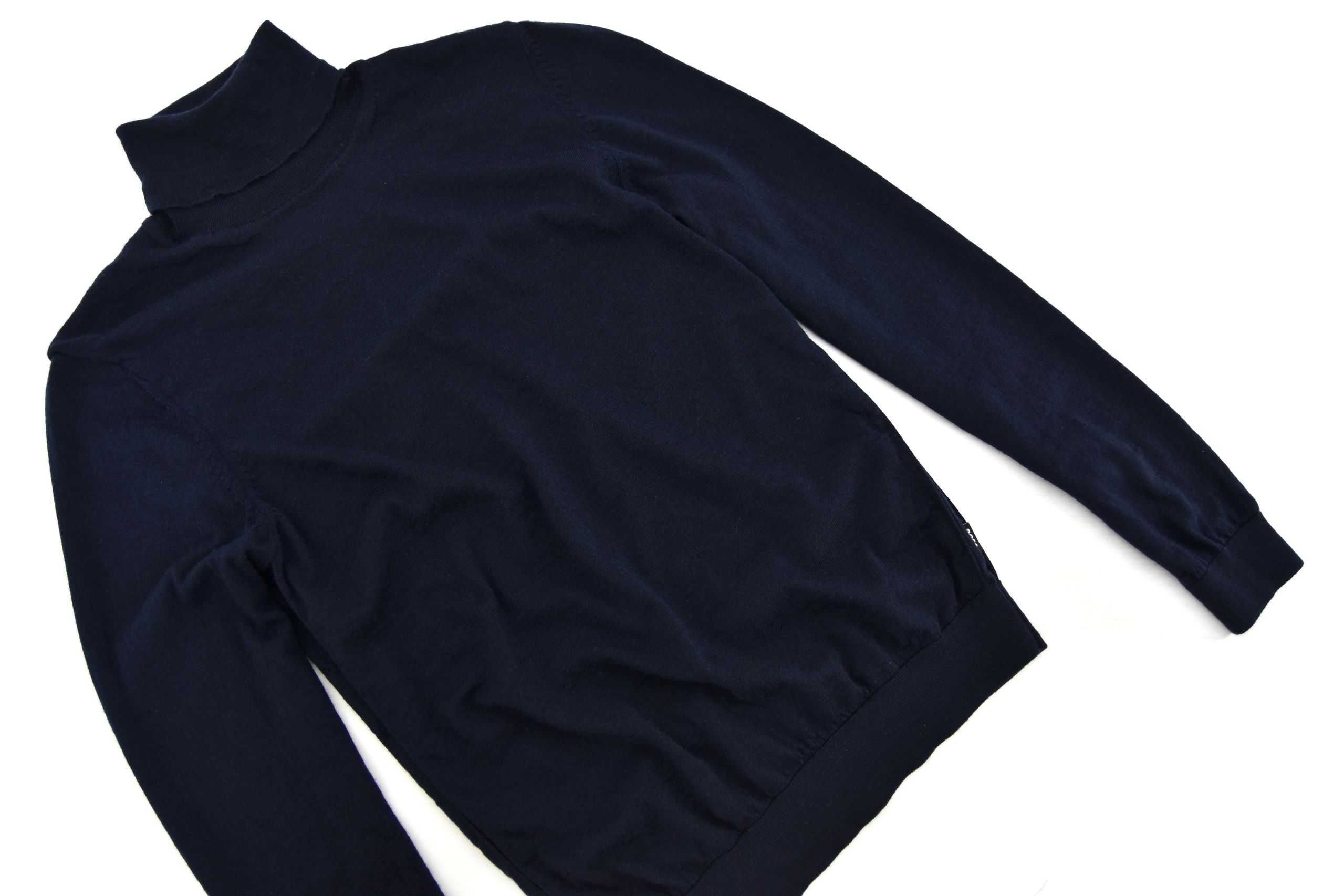 HUGO BOSS sweter damski golf granatowy wełna klasyczny miękki S