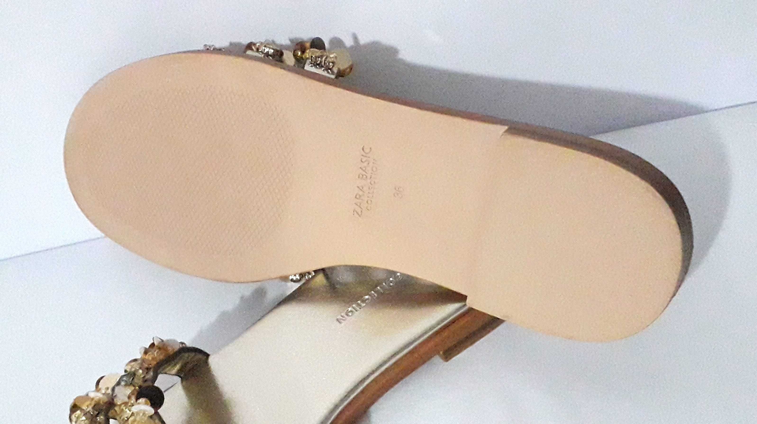 Sandálias rasas douradas com pedras e lantejoulas da Zara T: 36 Novas