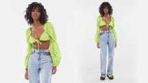 Bershka Zielona Sznurowana Hiszpanka Długie Rękawy Boho Neon M/L