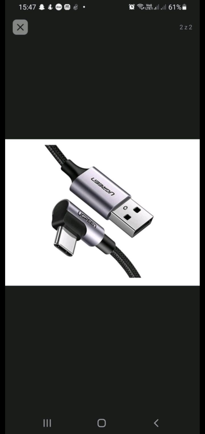Kabel USB do USB-C kątowy 3A Quick Charge 3.0 1m UGREEN US2844