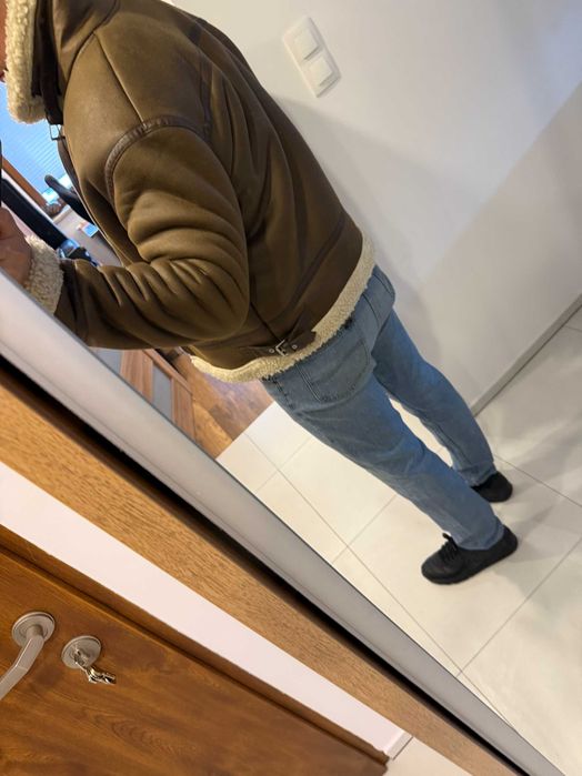 Kurtka pilotka z kożuchem- męska, brązowa ZARA