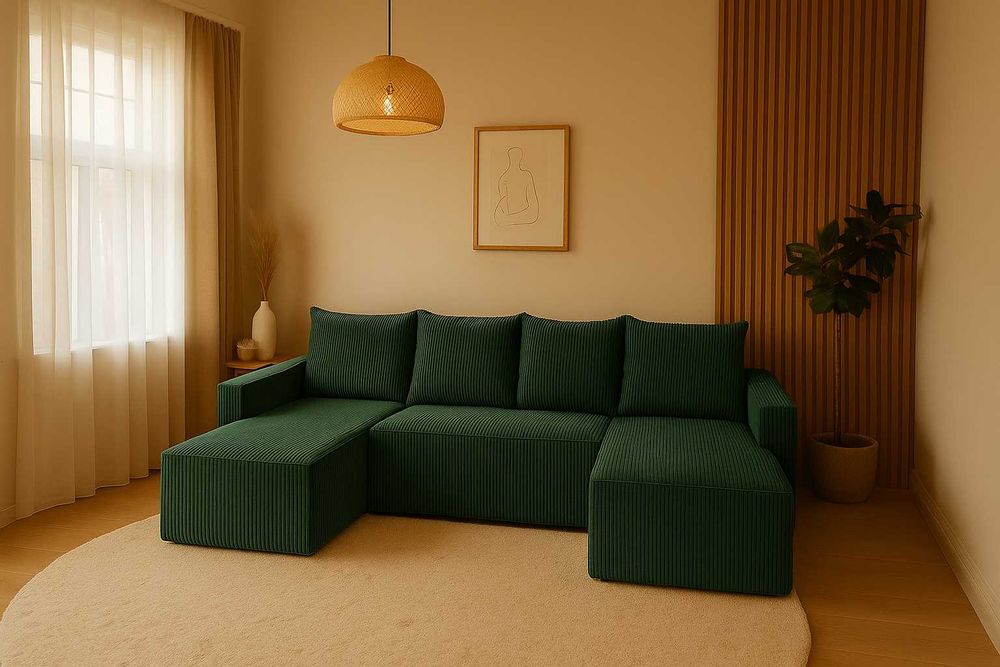 Sztruksowy narożnik rozkładany Luna U, transport na cały kraj