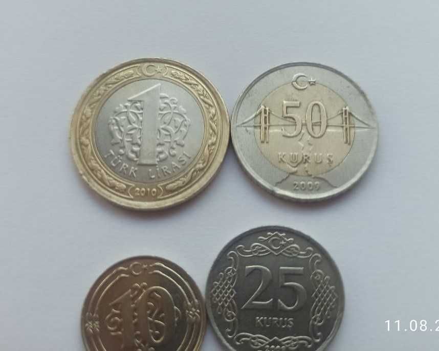 Турецькі монети 1 ліра 50 25 10 курушів