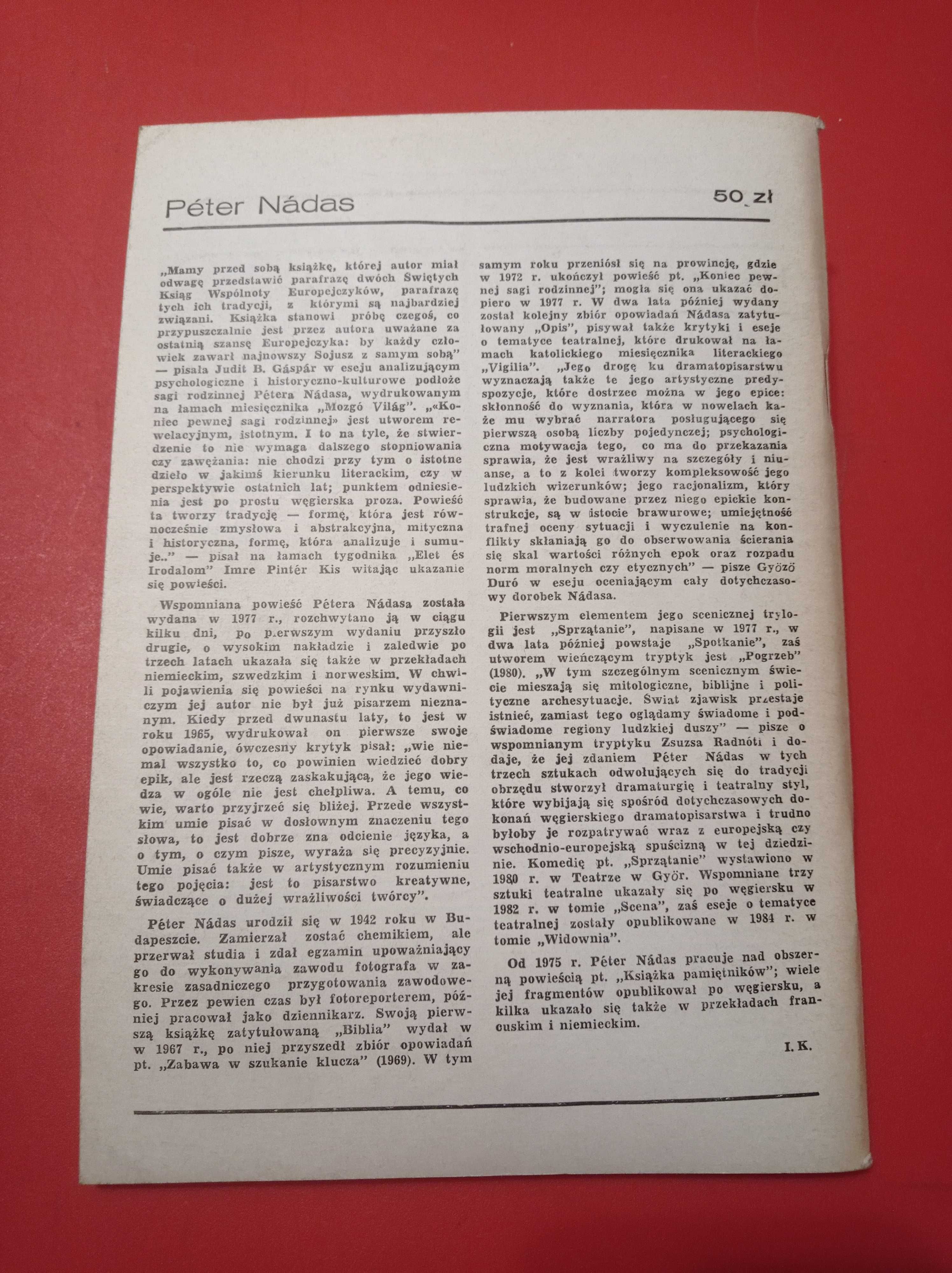 Nowe książki, nr 4, kwiecień 1984, Peter Nadas