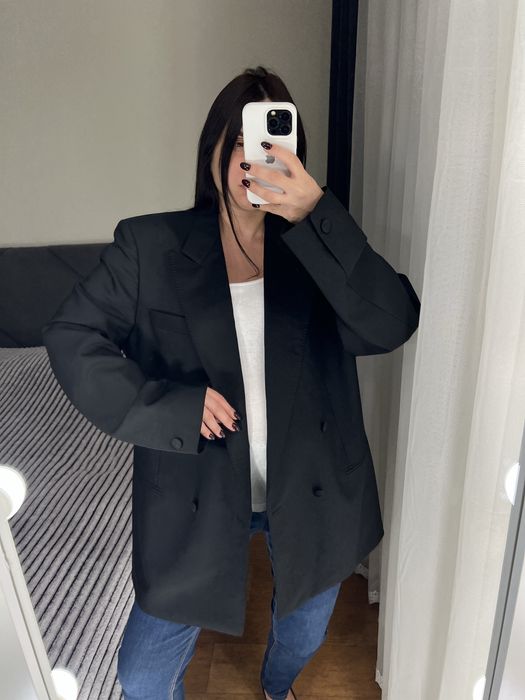 Італія вовна шерсть блайзер піджак жакет шерстяний оверсайз чорний