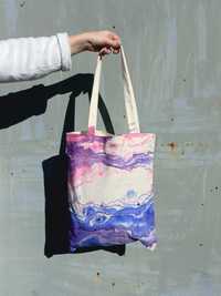 eko-torba Shopperka ręcznie malowana niebieska