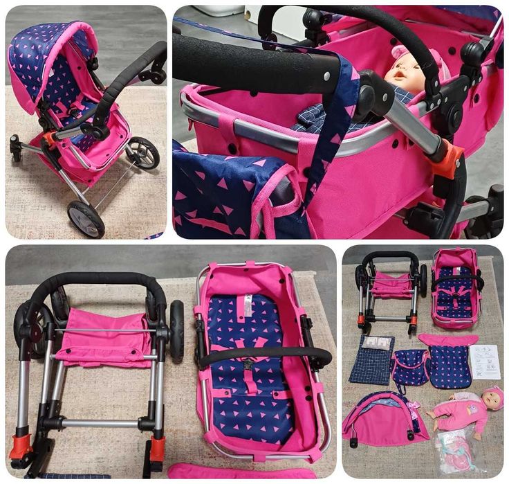 Wózek dla lalek duży 3w1 oraz lalka bobas z zestawem do karmienia