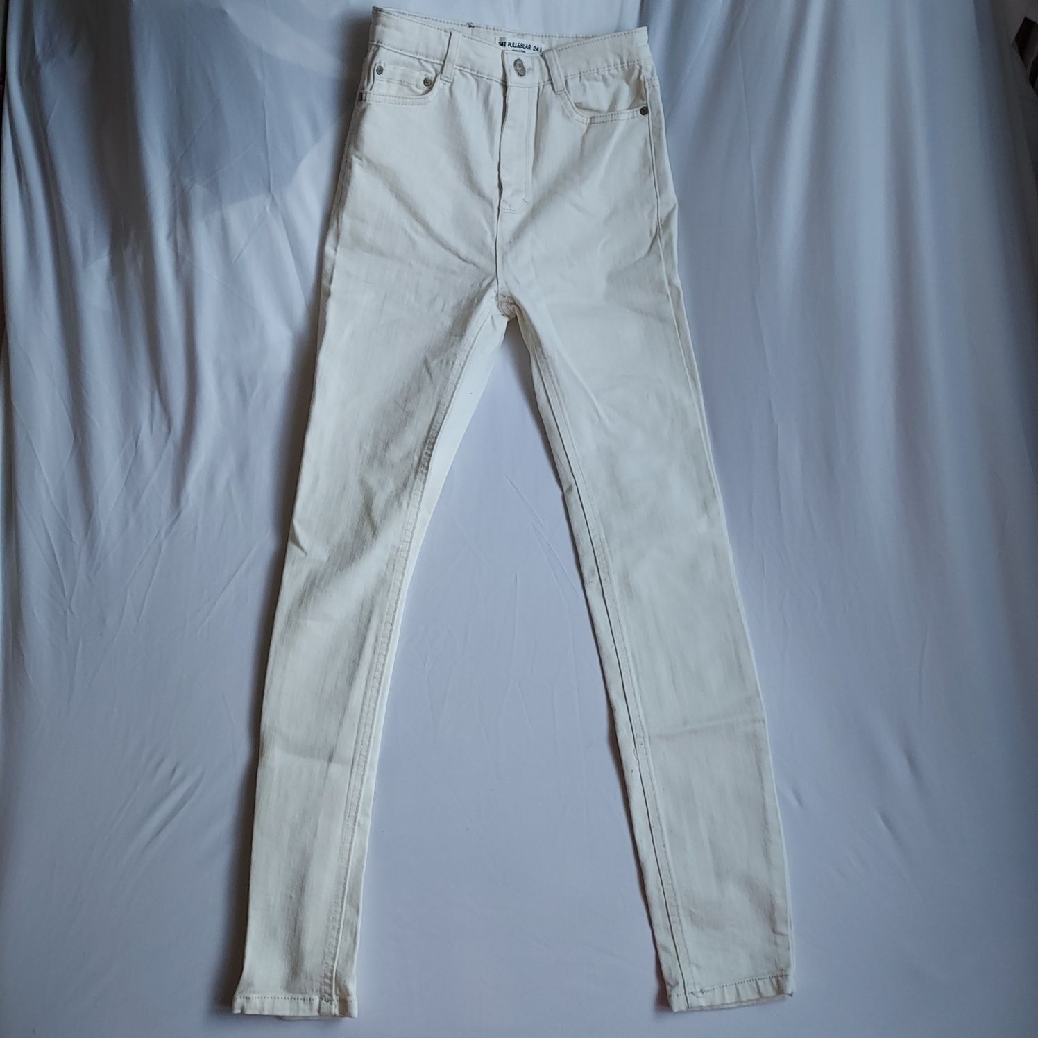 Białe kremowe spodnie rurki skinny pull&bardzo r 34 xs