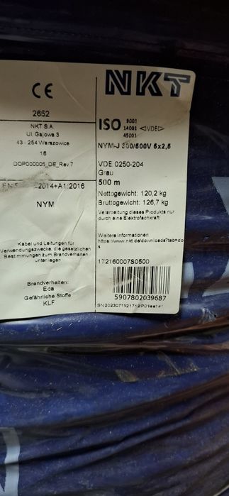 Przewód instalacyjny okrągły YDY 5X2,5 krążek 750m - NKT