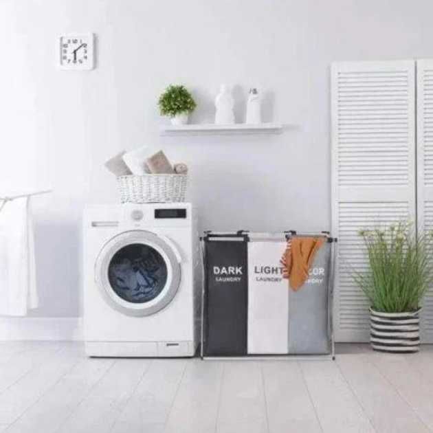 Корзина для белья Laundry на 3 секции складная/тканевая, есть опт