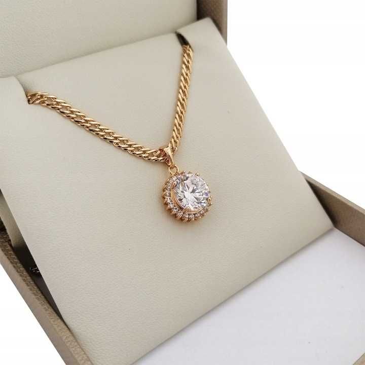 Pozłacany łańcuszek rombo+piękny kryształ 18k 45cm GWARANCJA PREZENT