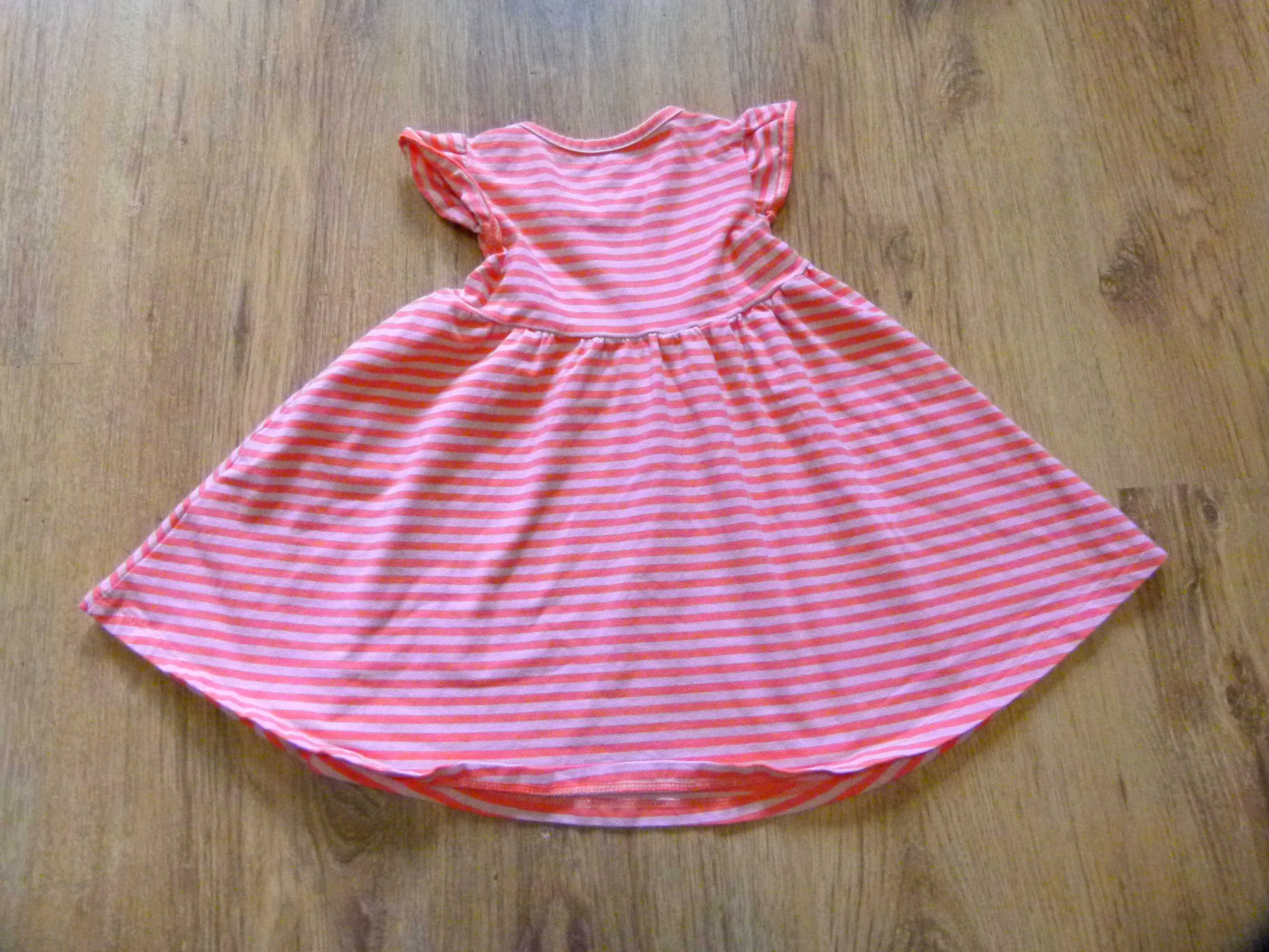 rozm 68 M&S sukienka bawełniana w paski pomarańczowa różowa