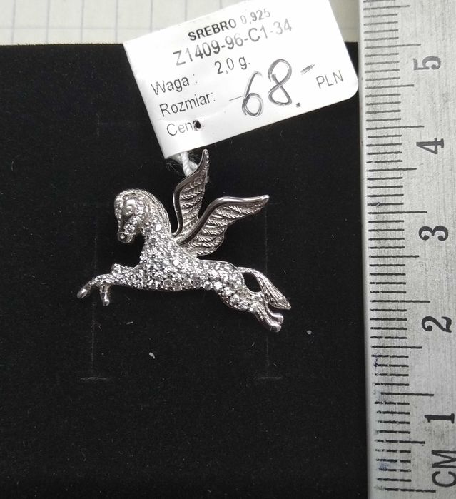 Zawieszka Wisiorek Ładny Pegaz Kucyk Cyrkonie Srebro Nowe 925