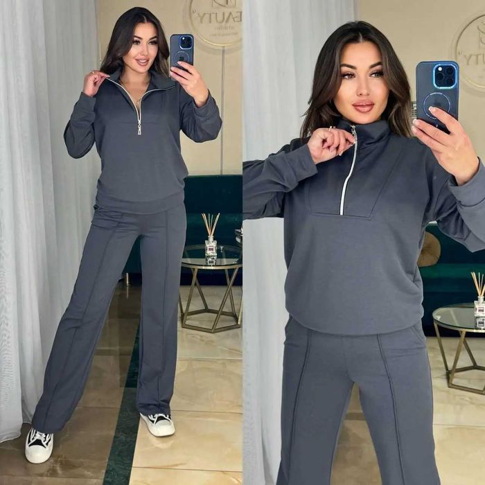 Женский серый спортивный костюм двойка штаны и кофта