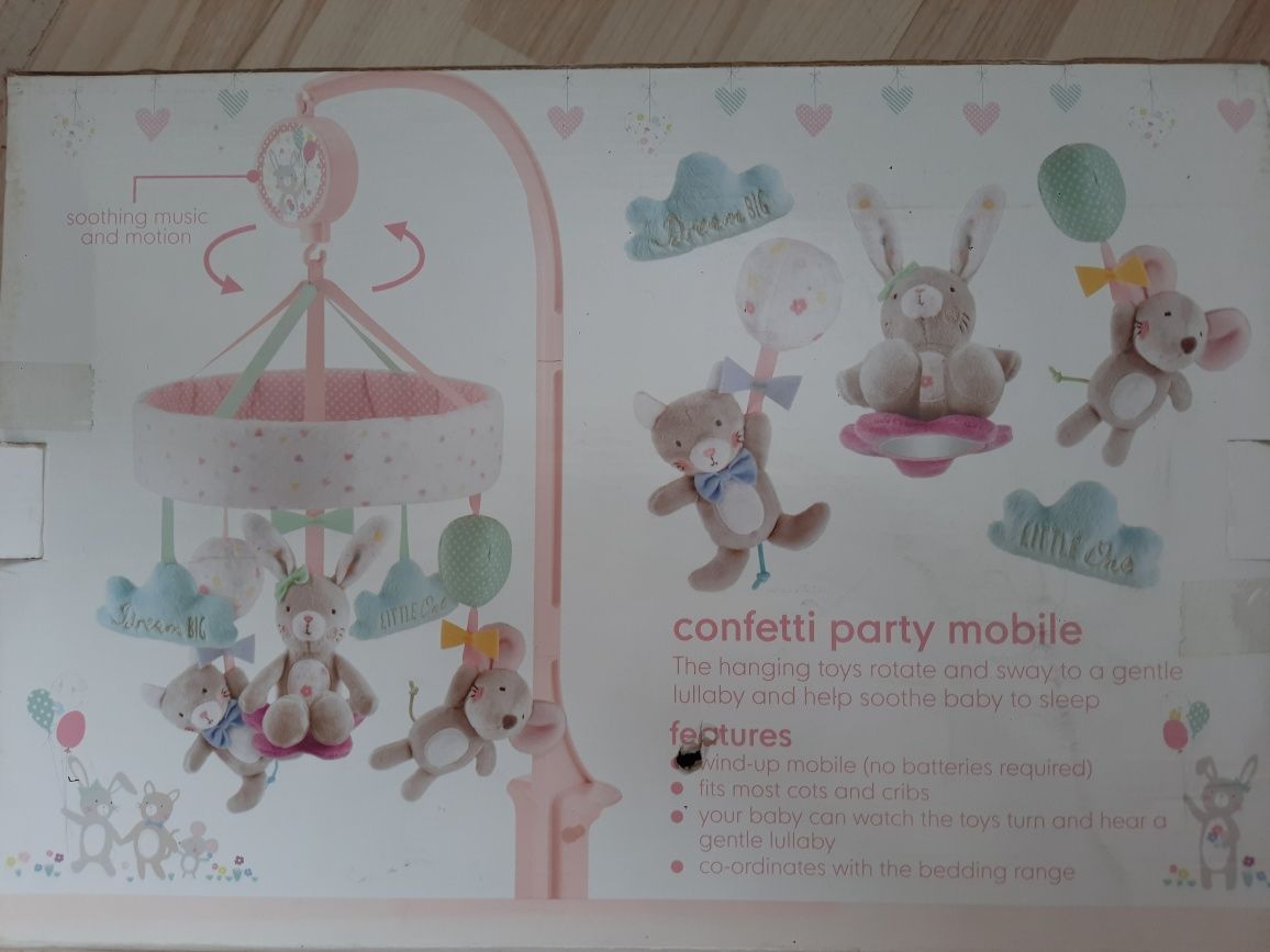 Mothercare confetti party mobile karuzela nad łóżeczko z muzyką
