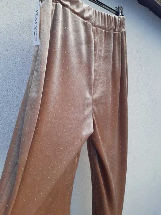 Błyszczące włoskie spodnie welur