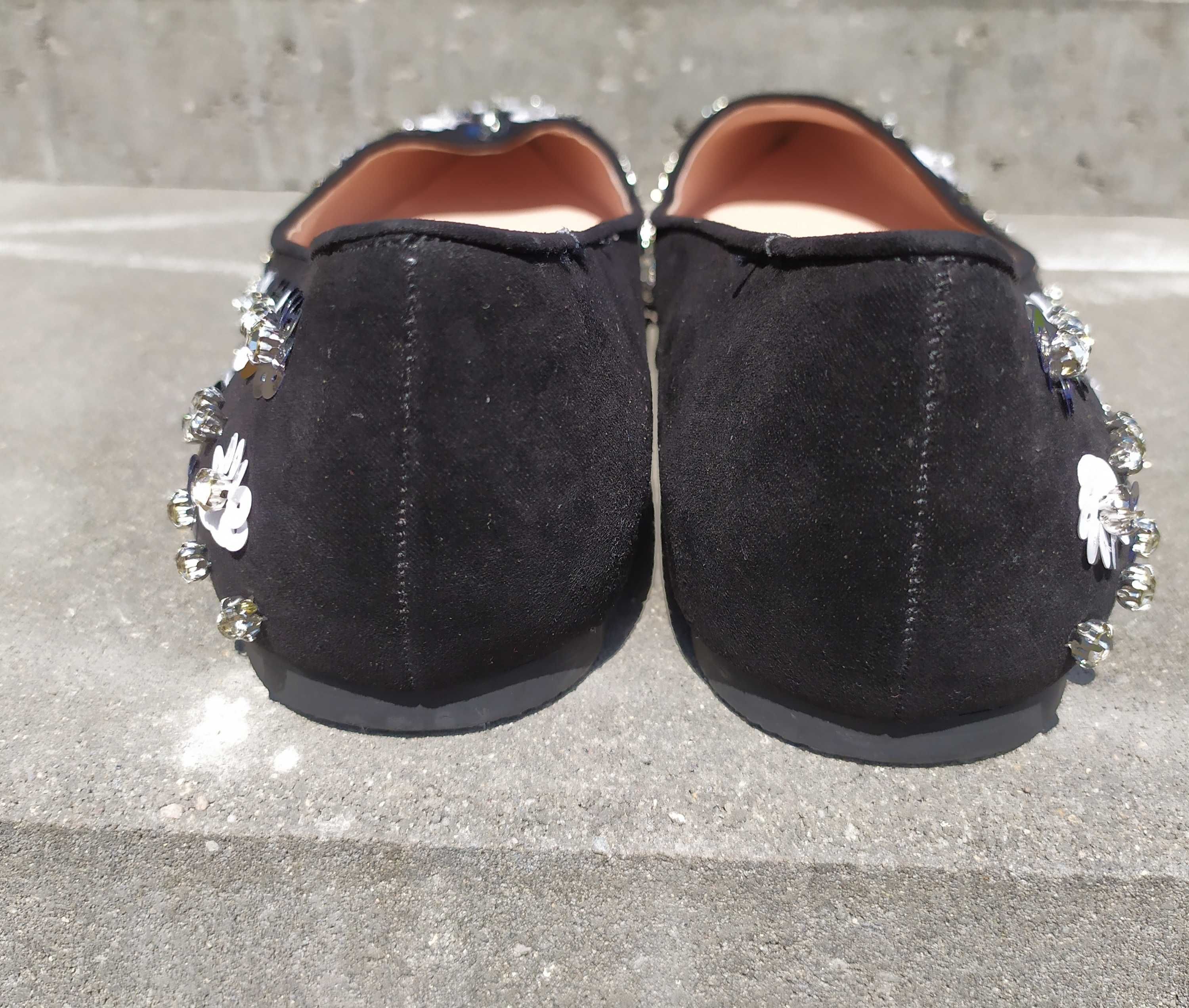 Baleriny w szpic, w kwiaty, z cyrkoniami, TOPSHOP r. 39
