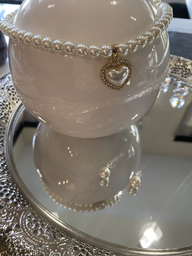 kolia i kolczyki Perły zawieszka serce kolczyki Fashion Jewelry