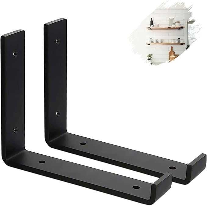 2x Uchwyt na Półki Ciężkie Wsporniki Półek Stalowe 20 cm Czarny