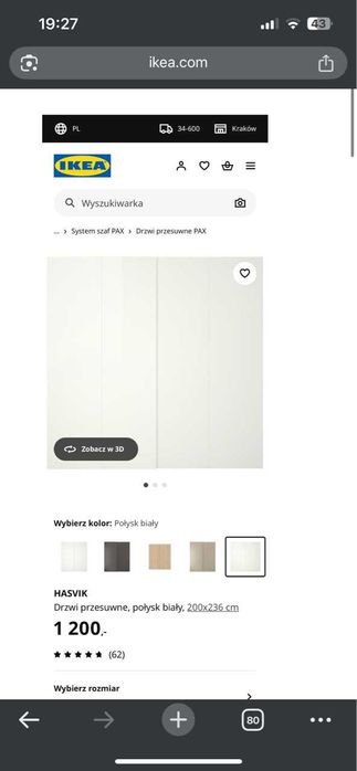 Drzwi przesuwne PAX IKEA HASVIK biały połysk 200x236 cichy domyk