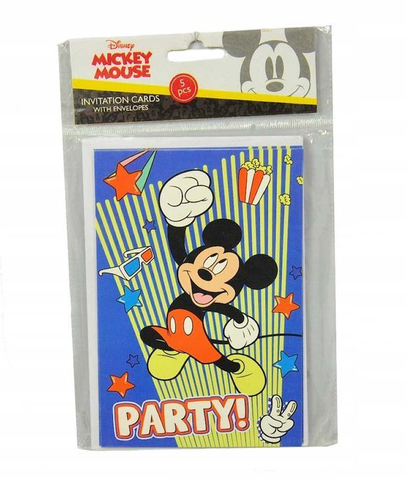 Zaproszenia urodzinowe Mickey Mouse + koperta  1 opak. = 5szt
