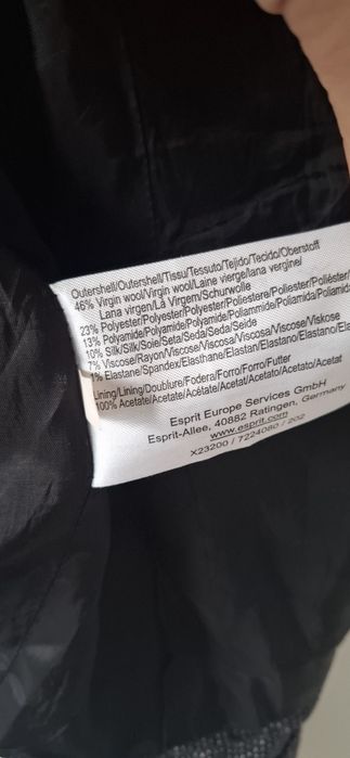 Czarny grafitowy żakiet damski blezer Esprit 44 welna owcza jedwab