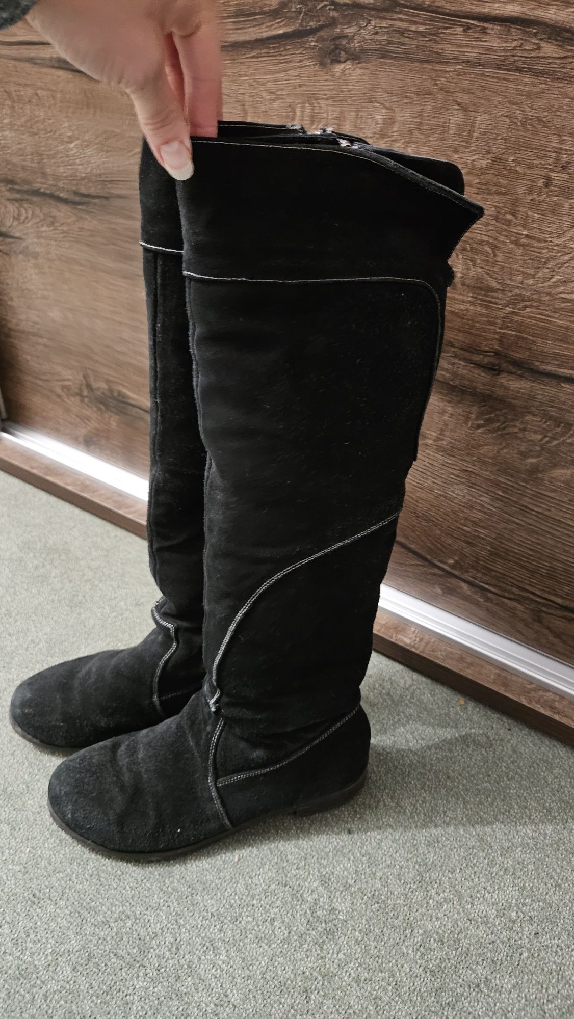 Zimowe buty zamsz/cygiejka dla dziewczyny na szczupłą nogę r.36/37, dl