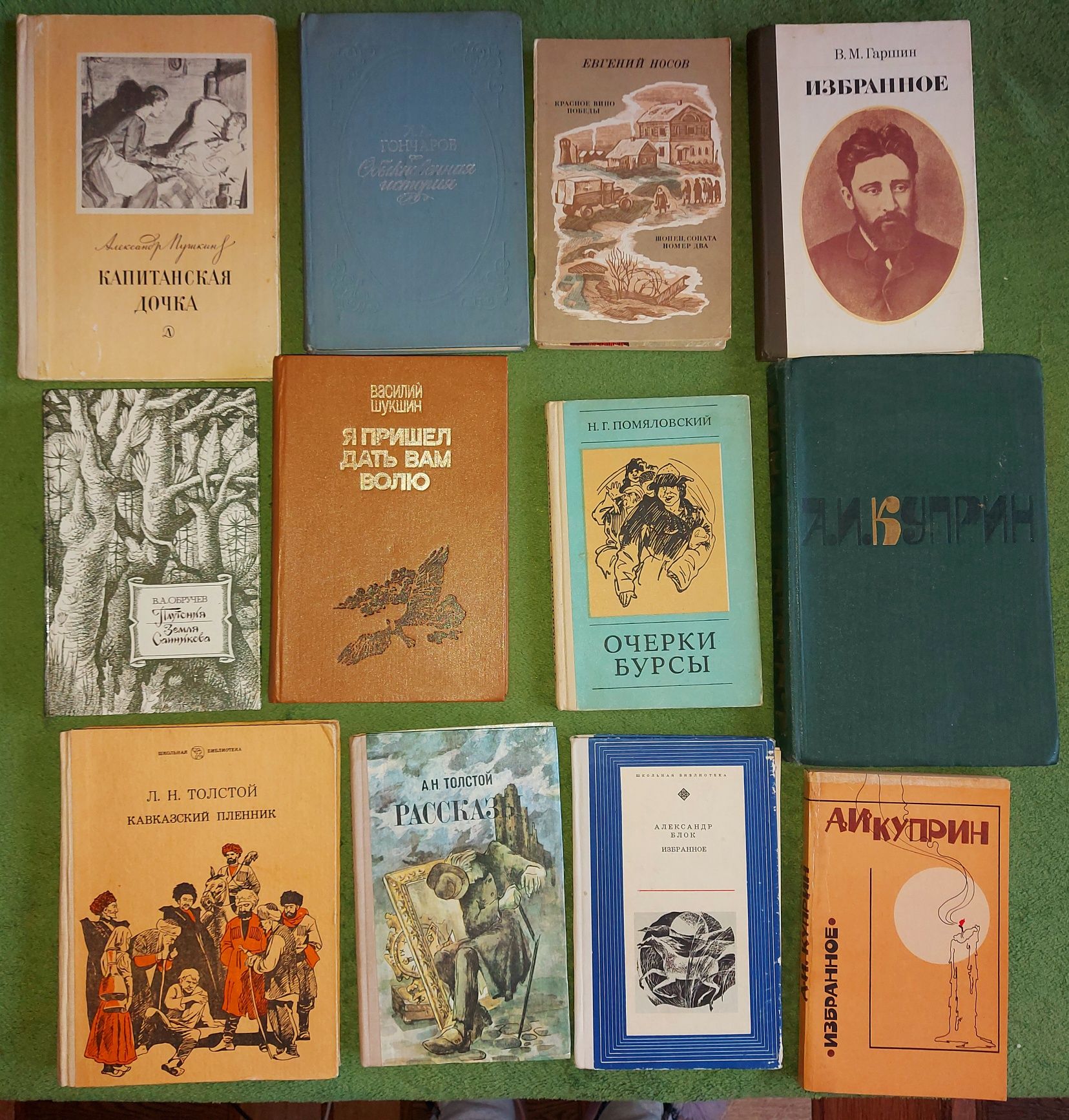 Пушкин,Шукшин,Помяловский,Толстой,Куприн,Блок,Гончаров,Обручев,Гаршин