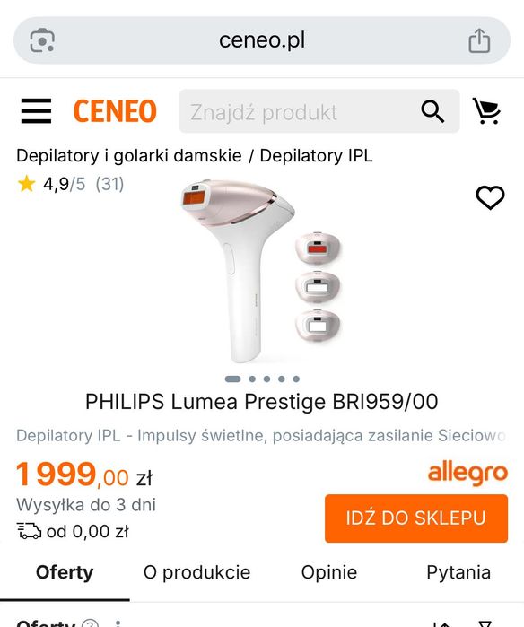 Depilator laserowy IPL Philips Lumea Prestige BRI959/00