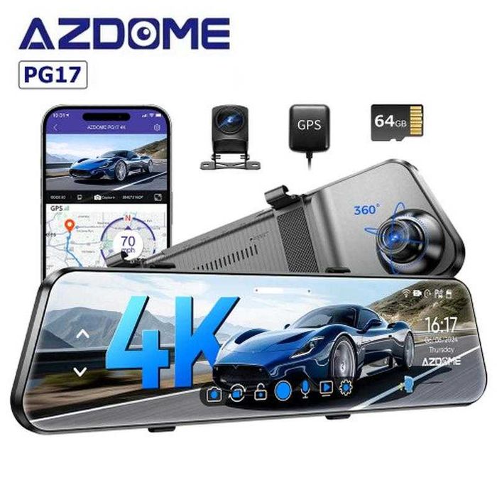 Відеореєстратор azdome pg17 4k з двома камерами