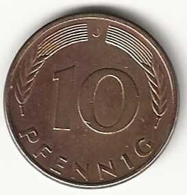 10 Pfennig de 1986 J, Alemanha Ocidental