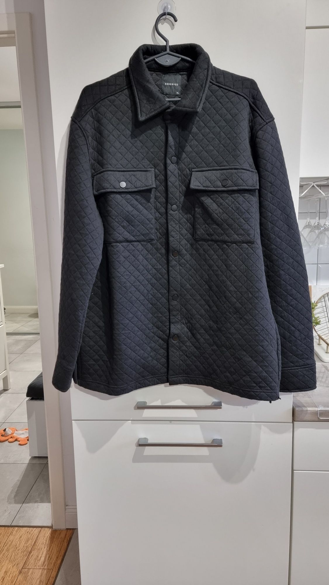 Gruba koszula pikowana, czarna, kurtka, bluza z kołnierzykiem, ciepła,