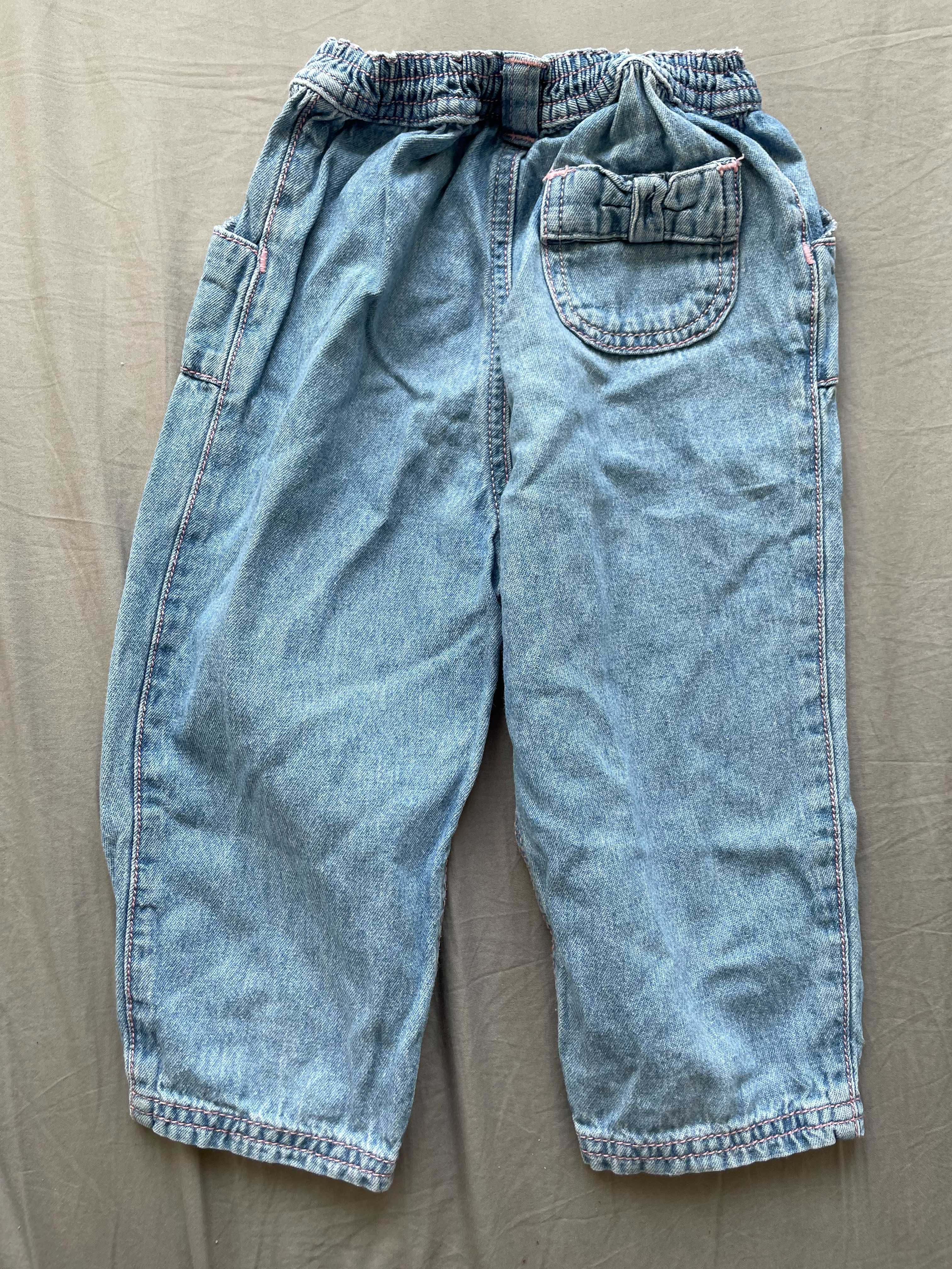 Dwie pary spodni jeans, haft, kwiaty, 86, 12-18M