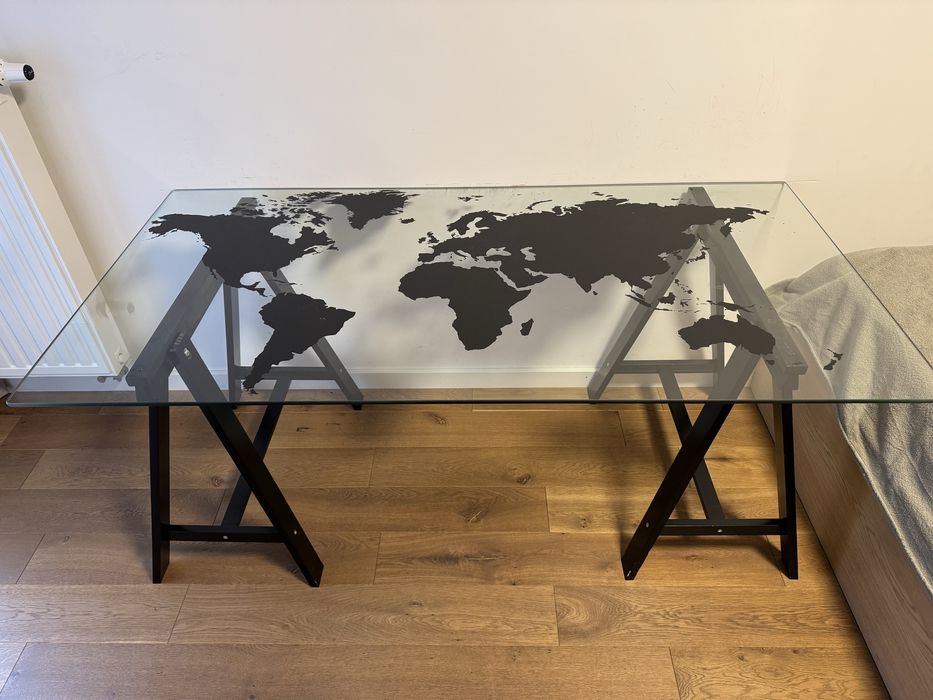 160x80 Biurko IKEA - szklane, mapa świata
