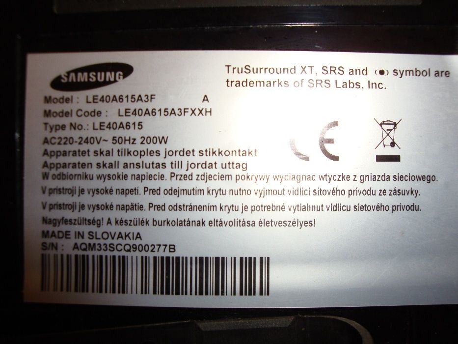 SAMSUNG 40 cali,model LE 40A615-Uszkodzony !