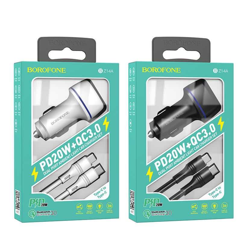Ładowarka samochodowa PD20W + zestaw QC3.0 z kablem czarny