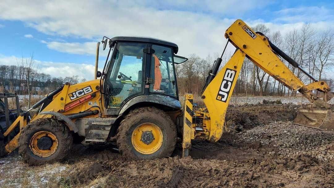 Usługi koparką JCB roboty ziemne niwelacje wyburzenia wykopy Kraków