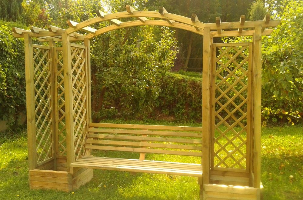 Pergola z Ławką i Donicami Kwietnik Arkada Trejaż Meble Ogrodowe