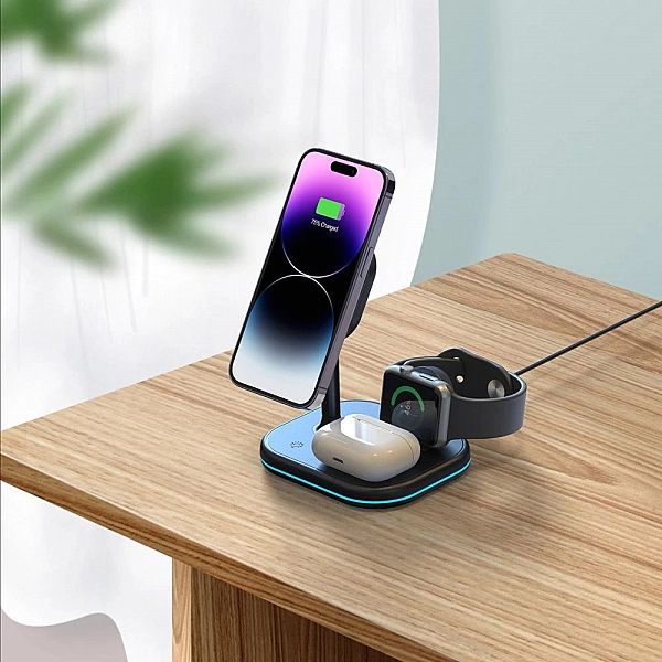 Tech-Protect Qi15W-A27/3In1 Magnetic Magsafe Wireless Charger Black