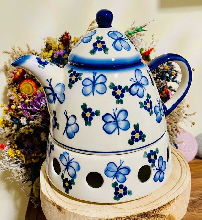 Ceramika Bolesławiec. Zestaw Czajnik + podgrzewacz (2077)