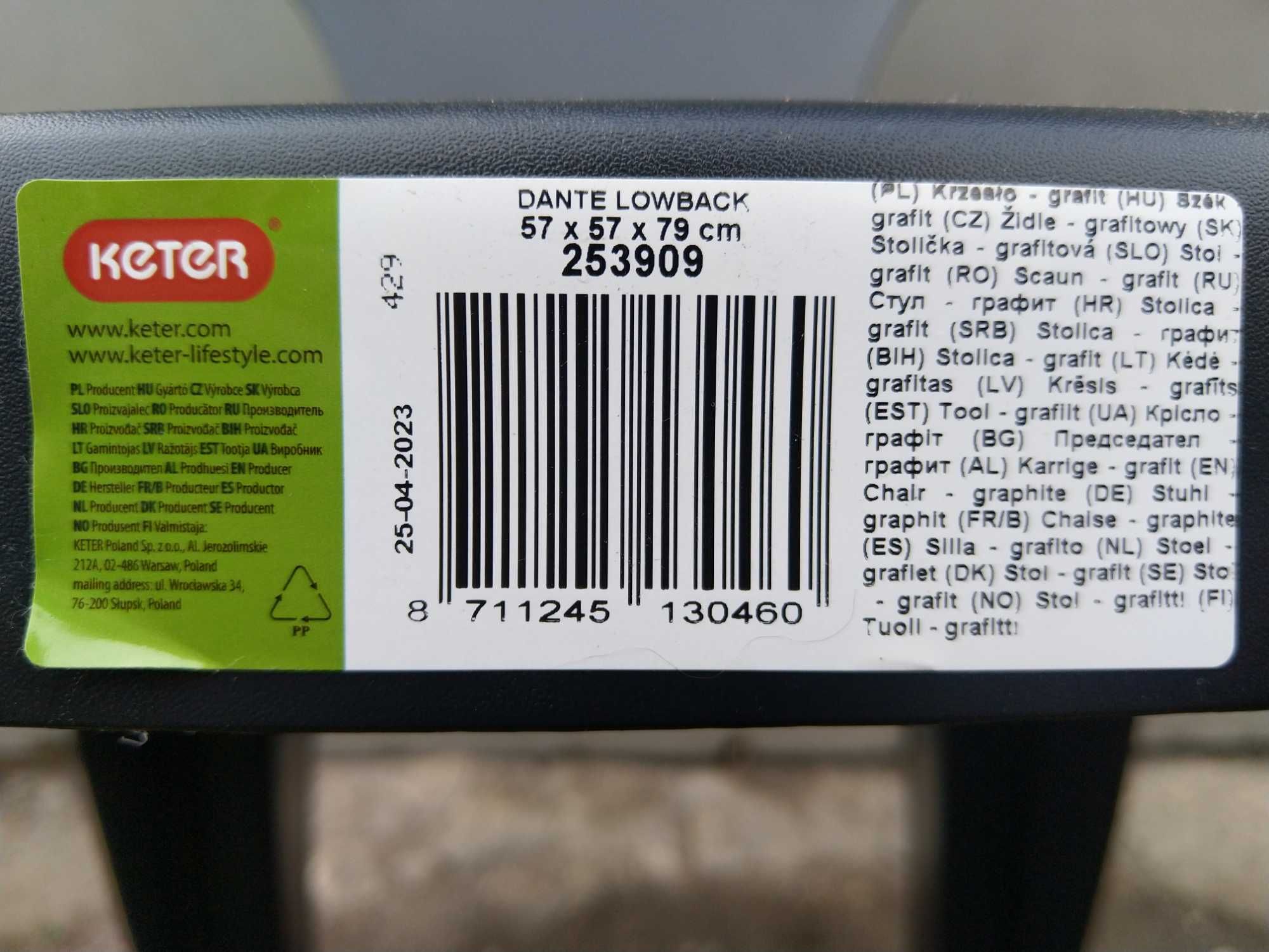 NAJTANIEJ Krzesło Ogrodowe Plastikowe Dante Grafit Low Back