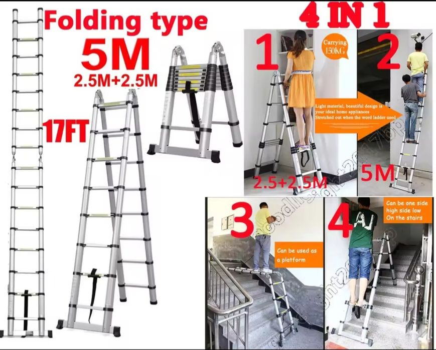 Складна телескопічна драбина DayPlus 5 метрів до 150 кг Лесница