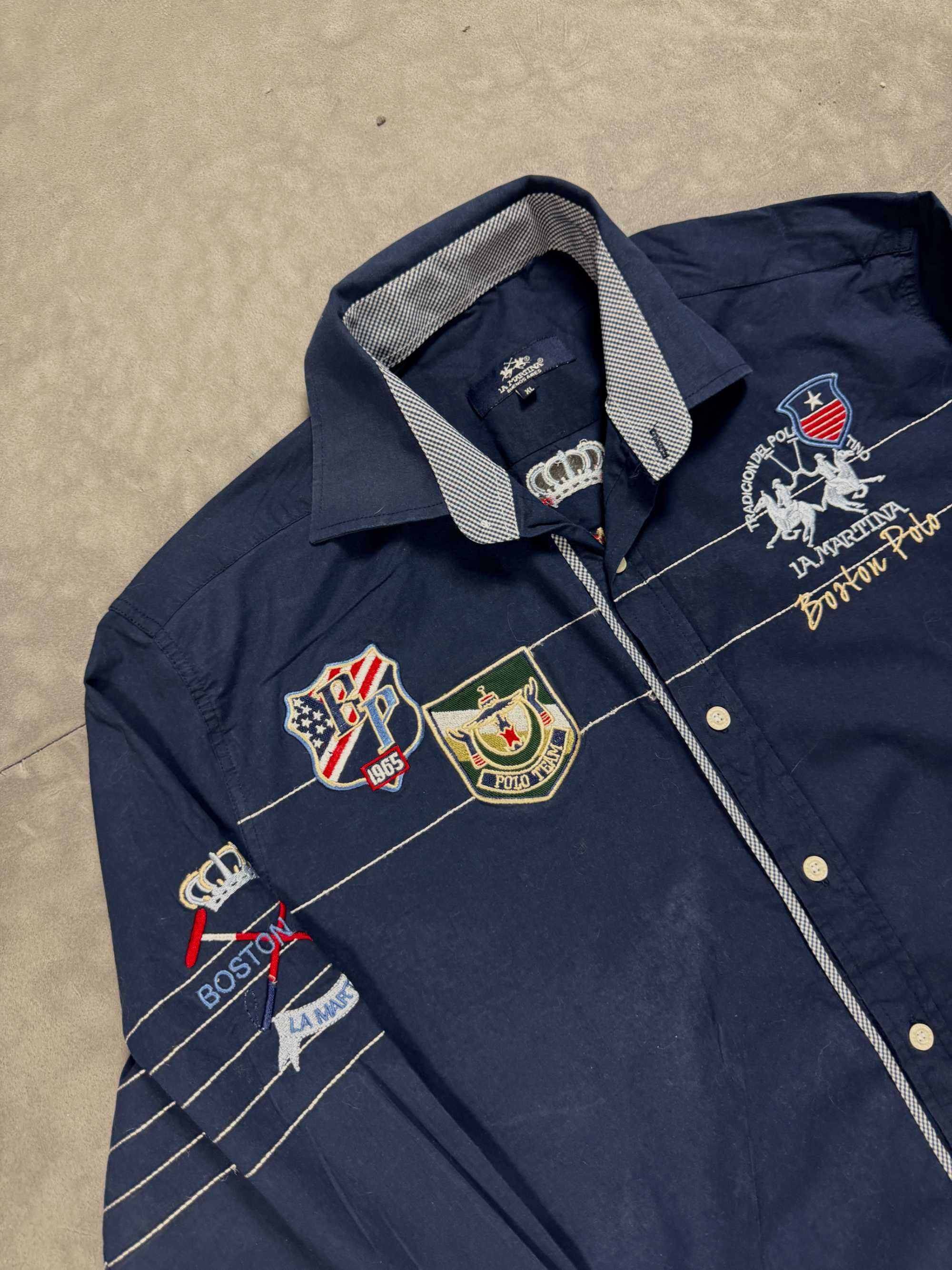 La Martina navy koszula z haftami y2k (L/XL) streetwear retro 90s