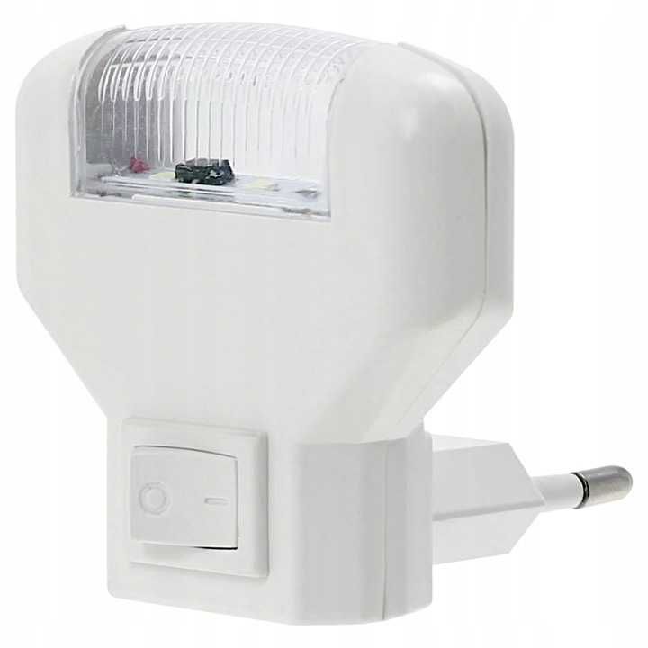 Mini lampka NOCNA LED 1W DO GNIAZDKA Z Wyłącznikiem Kątowa Biała SUPER
