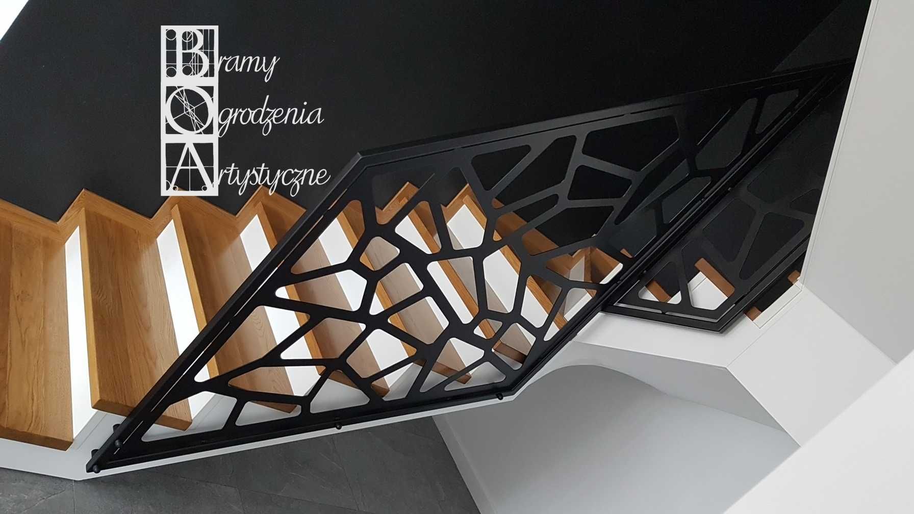 Nowoczesna balustrada wycinana z blachy -schody, cnc, laserowo design