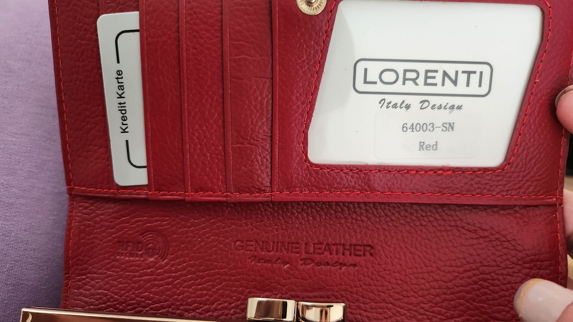 Skórzany portfel czerwony z funkcją RFID Nowy