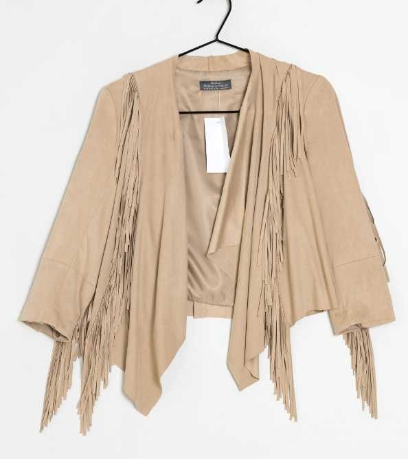 Kurtka Bershka frędzle boho XS / S zamsz