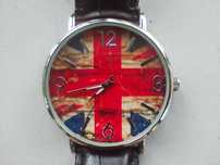 Zegarek EIGER Union Jack UK Flag Silver Tone Watch, Czarny pasek, Quar